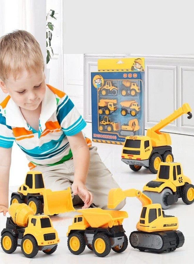Globular 6 in 1 Engineering Construction Team Set Included Dumper, Excavator, Bullldozer, Crane, Loader Excavator, Cement Mixture Friction Truck Toys Set for 2+ Year Children - Image 1